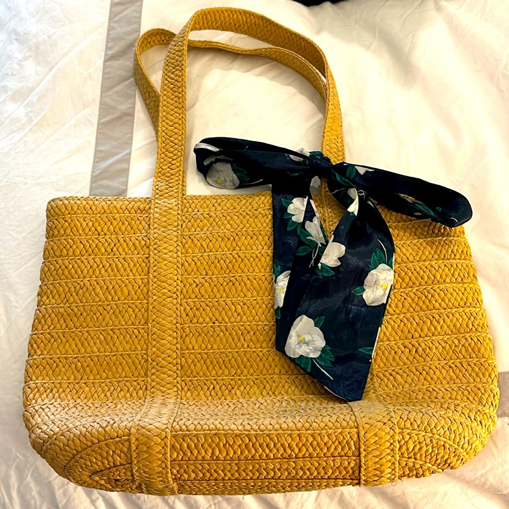Draper James Raffia Magnolia Scarf Tote